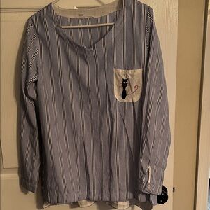 Striped Long Sleeve Shirt with Cat Pocket